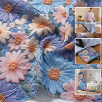 Tissu en coton enduit d'aluminium métallique, imprimé floral 3D Plumeria