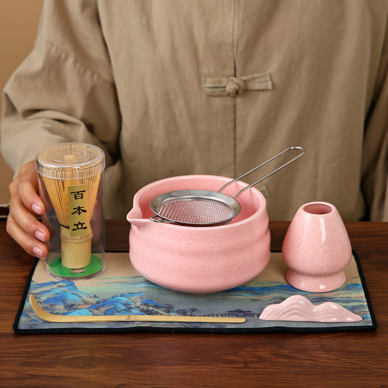 Set rosa da 2 pezzi: ciotola Matcha + tè