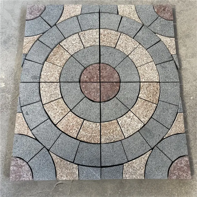Pedra de pavimentação de calçada de granito natural para decoração de jardim ao ar livre, pedras de granito com padrão de ventilador, preço de fábrica na China