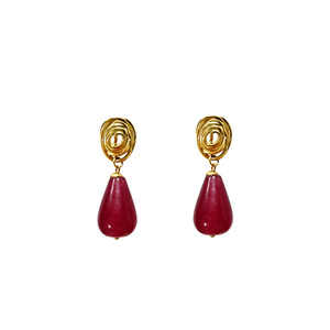 Orecchini Pendenti Bohemien Vintage Medievali con Pietra Naturale Rossa, Placcati Oro 18k, a Fiore, in Acciaio Inossidabile, Stile <span class=keywords><strong>Palazzo</strong></span> - Product Image 5