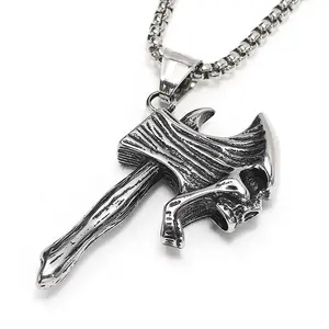 Europa y los Estados Unidos hombres retro transfronterizos con colgante de acero de titanio <span class=keywords><strong>Tomahawk</strong></span> collar de cabeza de fantasma de hop Masculino - Product Image 1