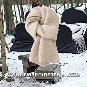 <strong>100</strong>% Pure <strong>Wool</strong> Breathable Embroidered Dot Pattern Square Muslim Winter Women's Multi-Purpose Pashmina <strong>Shawl</strong> - Product Image 2