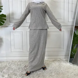 New Islamic Women Clothing High Neck Cotton Long Top And Skirt Sets Arab Middle East Suits