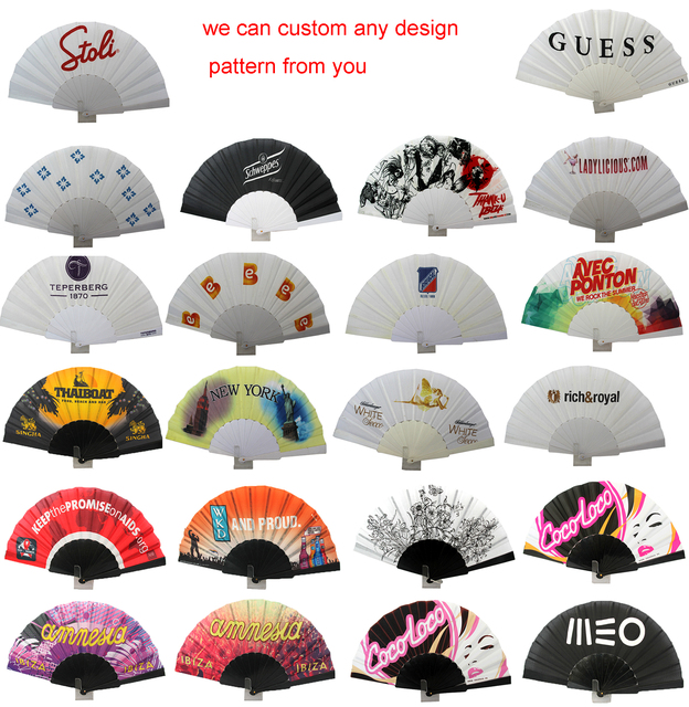 Wholesale High Promotional Folding Fabric Quality Custom Printed Logo Plastic Hand Held Fan Printed Fans