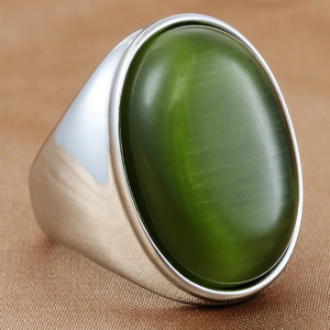Stainless Steel Oval Stone <b>Ring</b> Men's Green Gemstone Jewelry Gift Fashion Punk Style - Product Image 4
