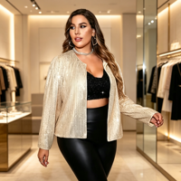Veste à paillettes grande taille pour femme, manches longues, ouverte sur le devant, vêtement d'extérieur décontracté et scintillant, manteau de soirée pour femmes rondes