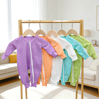 Pyjama personnalisé uni avec fermeture éclair, vêtements de nuit à manches longues, barboteuse pour bébé