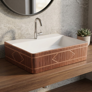 Lavabo de table orange moderne Lavabo carré en céramique pour salle de bain, piédestal de lavage à la main avec décalcomanie en marbre - Product Image 6