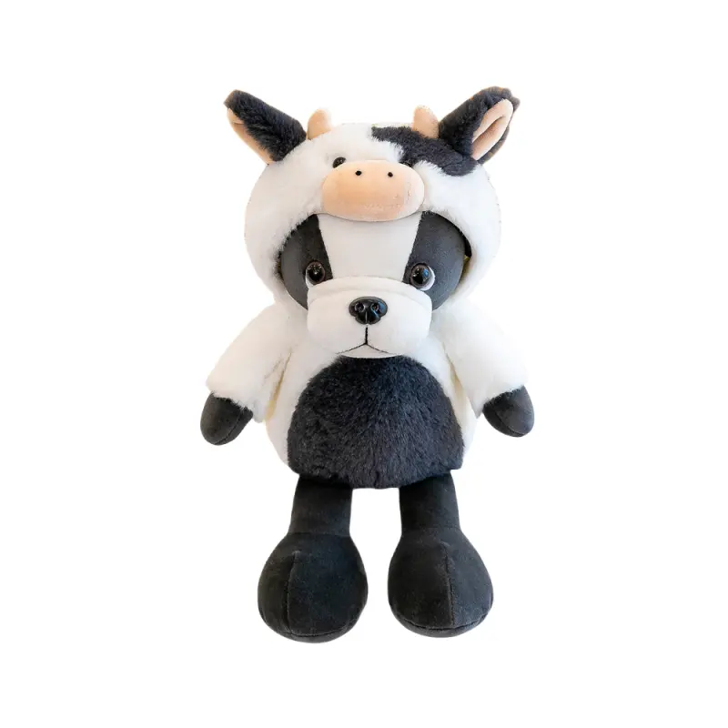 Factory direct 35cm Plush Dog Toys Plush Animal Toys Wearing Cow Clothes