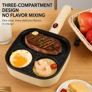 Sartén Eléctrica 3 en 1 Antiadherente de Metal para Desayuno, Sartén Antiadherente con Divisiones para Cocinar el Desayuno Diario - Product Image 1