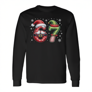 Six Seven 67 Meme Santa Elf Christmas T-shirt a maniche lunghe per adulti, girocollo unisex, stampa digitale, riunioni di famiglia - Product Image 2