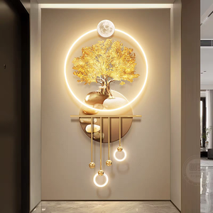 <span class=keywords><strong>Arbre</strong></span> <span class=keywords><strong>de</strong></span> la Fortune Doré, Art Mural LED, Style Moderne Simple, Décoration Lumineuse d'Entrée avec Motif Nature Morte, Peinture à Suspendre - Product Image 5