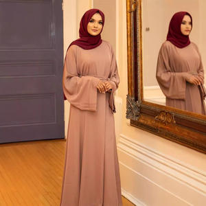 ODM/OEM نمط جديد التجارة الخارجية الشرق الأوسط فضفاضة زائد الحجم أنيقة للركاب بلون واحد البوليستر فستان طويل مسلم - Product Image 1