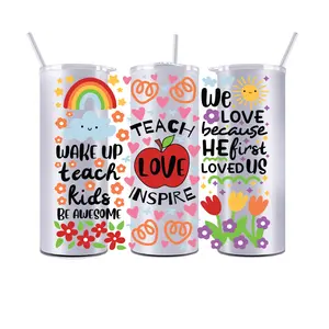 Enseigner l'amour inspirer 20OZ UV DTF gobelet enveloppe droite transferts autocollants étiquettes personnalisées bricolage Durable étanche Logo professeur Vibes