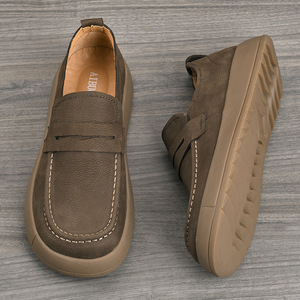 Albion Loafers Genuine Leather <b>Round</b> Toe Slip-On <b>Cushioned</b> Office Career Men's Dress Shoes - Product Image 1