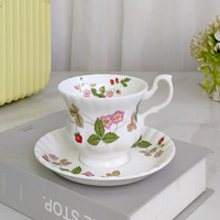 Ensemble de tasses à café et soucoupes en céramique florale vintage française haut de gamme, style luxe léger, pour service de thé de l'après-midi, vente en gros et personnalisation