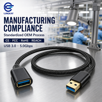 Câble d'extension USB 3.0 professionnel LUNG KAY, mâle vers femelle, 5 Gbps, câble de données USB tressé pour PC, hub, caméra, OEM ODM personnalisé
