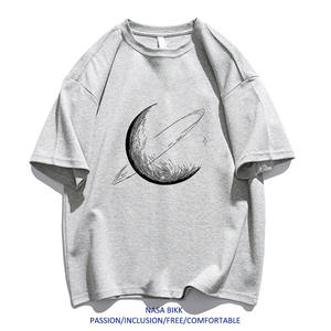 <span class=keywords><strong>Camiseta</strong></span> de Verano Nueva, Informal, de Moda, Holgada, de Manga Corta, Transpirable, con Cuello Redondo, para Hombre, de Algodón de Fibra Larga, con Diseño Estampado de Luna - Product Image 4