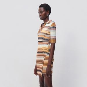 Robe asymétrique douce en maille côtelée extensible, ornée de rayures multicolores, tendance - Product Image 2