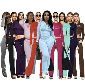 C0067 Setelan Kasual 2 Potong Wanita Desainer Pakaian Bermotif Hoodie Lengan Panjang Celana Melebar - Product Image 2