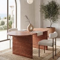 Table à manger ovale en marbre travertin rouge naturel Cammy Stone, design moderne, meubles de salle à manger, utilisation en appartement, multifonctionnelle