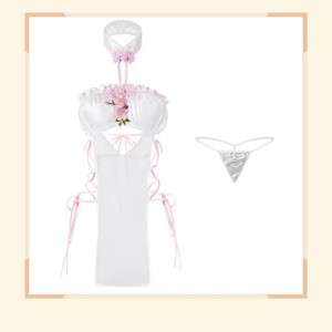Chemise de nuit en satin blanc sans manches avec boutons brodés, vêtements de nuit sexy pour femmes, Lianyungang 8156 - Product Image 3
