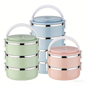 Boîte à lunch empilable hermétique en acier inoxydable LingHui, boîte à <span class=keywords><strong>bento</strong></span> portable avec clips de verrouillage, récipient de stockage alimentaire de haute qualité - Product Image 1