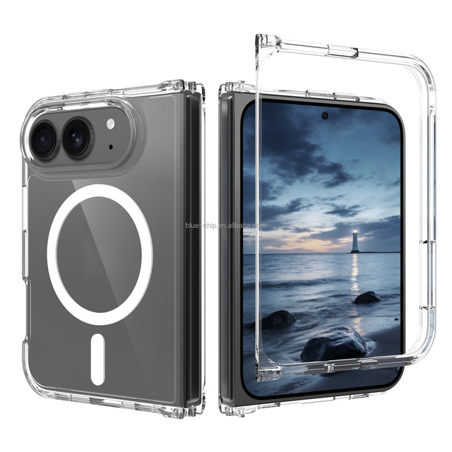 Crystal Clear Anti-yellow 2 in 1 TPU Hard PC Back Bumper Cover N52 Strong Magnetic Foldable Phone Case for Iphone Duo 18 Fold