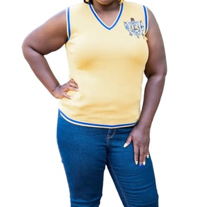 Il produttore fornisce un maglione da <span class=keywords><strong>donna</strong></span> senza maniche da <span class=keywords><strong>donna</strong></span> con scollo SGRho a scollo a V lavorato a <span class=keywords><strong>maglia</strong></span> in <span class=keywords><strong>oro</strong></span> - Product Image 4