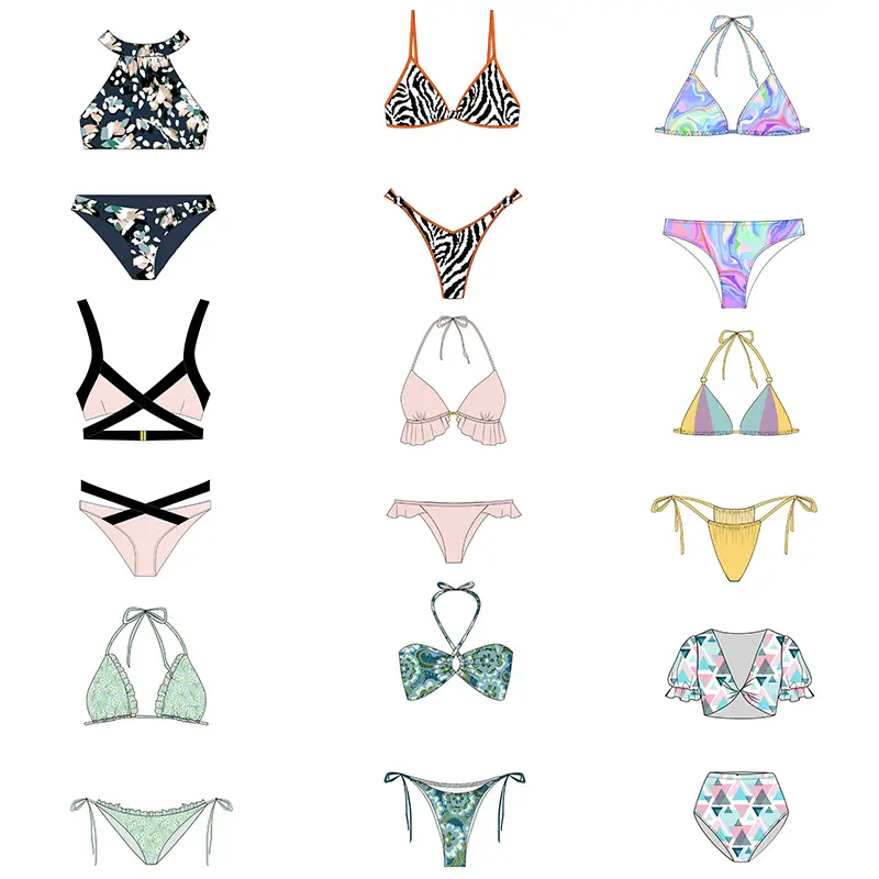 2022 Hot Sale Printed Custom Logo Color Basic Rib Bandeau Manufacturer Swimsuit Suit Women's Sexy Bikini Swimwear Swimsuit 