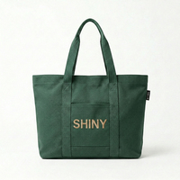 Sac fourre-tout en toile robuste avec logo personnalisé SHINY, poignée en sangle continue et poche avant pour le commerce de détail, les voyages et les trajets quotidiens