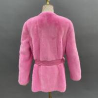 Ceinture en cuir rose mignon grande poche manteau Long de luxe en fourrure de vison véritable