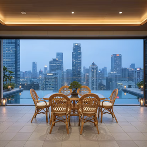 Ensemble de salle à manger JAVA 8 pièces en rotin/osier, table et chaises pour appartement, hôtel, maisons modernes, avec un confort de qualité supérieure - Product Image 2