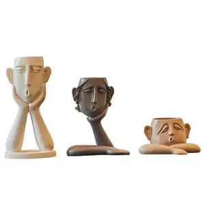 Creative Face Craft Family of Three Resin Vase Personality Flower Pot Abstract Character Ornaments Home Decor