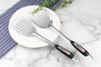 Ensemble d'ustensiles de cuisine en acier inoxydable 8 pièces : écumoire, louche, spatule, fourchette à pâtes, fourchette, cuillère, avec manches antidérapants