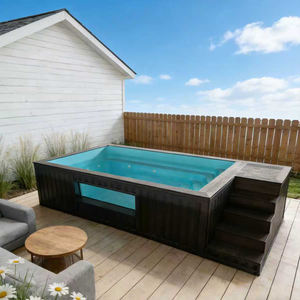 Piscine en béton contemporaine avec bordure à débordement et éclairage nocturne - Product Image 4