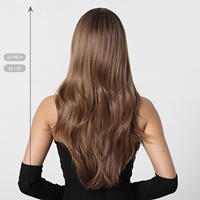 Moq1 grosir Wig sintetis Wig keriting alami gelombang akar dalam coklat rambut buatan lembut kulit kepala palsu tahan suhu tinggi