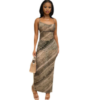 Robe longue en mousseline imprimé serpent avec dos ouvert et bretelles, robe de soirée sans manches pour les fêtes et les sorties nocturnes