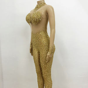 Monos dorados de lujo, <span class=keywords><strong>mono</strong></span> elegante con <span class=keywords><strong>lentejuelas</strong></span> y diamantes, <span class=keywords><strong>mono</strong></span> de malla para mujer, <span class=keywords><strong>mono</strong></span> con diamantes de imitación de cantante - Product Image 5