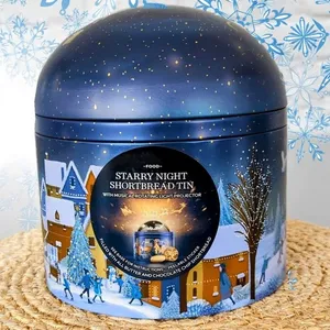 wholesale food grade biscuit sweet christmas tin ball can carousel music cookie tins for christmas tin box gift storage