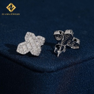 Fine Jewelry Hip Hop <b>Earrings</b> Cross Shape Stud <b>Earrings</b> Screw Back 925 <b>Silver</b> Moissanite unisex - Product Image 4