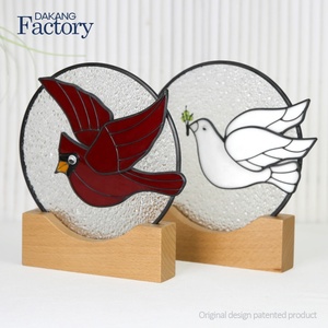 Ahşap vitray kuş knick-knacks masaüstü süslemeleri öğeleri ev aksesuarları dekoratif nesneler için sanat dekoru oturma odası - Product Image 4