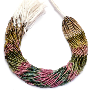 Pierres précieuses de tourmaline 2mm-3mm Micro perles à facettes | Brin de 13 pouces | Perles en vrac de pierres précieuses semi-précieuses de tourmaline naturelle multi - Product Image 1