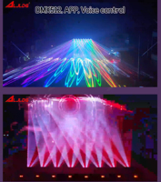 Projecteur laser de scène 8W RGB en alliage d'aluminium, contrôlé DMX512, faisceaux réglables, mélange de couleurs vibrantes, intensité variable pour DJ, clubs et soirées