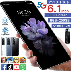 Smartphone m10 plus 6.1 "versão global, celular com 8gb + 256gb, tela à prova d' água, 5g, sistema android, com 3 câmeras