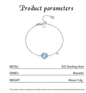 Pulsera de Plata S925 con Circonita Cúbica Redonda en Tono Aqua, Cadena Ajustable, Joyería Elegante y Minimalista, Regalo Ideal - Product Image 2