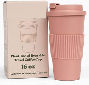 Tasse de voyage à café en fibre de bambou personnalisée de 16oz sans BPA et écologique, biodégradable et réutilisable avec couvercles pour le camping - Product Image 2