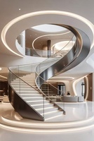 Escalier en spirale incurvé en verre trempé laminé, design personnalisé, pour l'intérieur, en métal et verre, forme ronde, escalier flottant