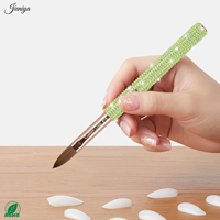 Pinceaux acryliques Kolinsky de haute qualité avec manche en strass verts, outils professionnels pour la pose de gel constructeur pour nail art