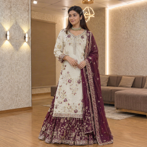 QUNOOT CLOSET Salwar Kameez Étnico para Mujer, Ropa de Boda India y Pakistaní, Estilo Tradicional Bordado en Seda, Largo Regular - Product Image 1